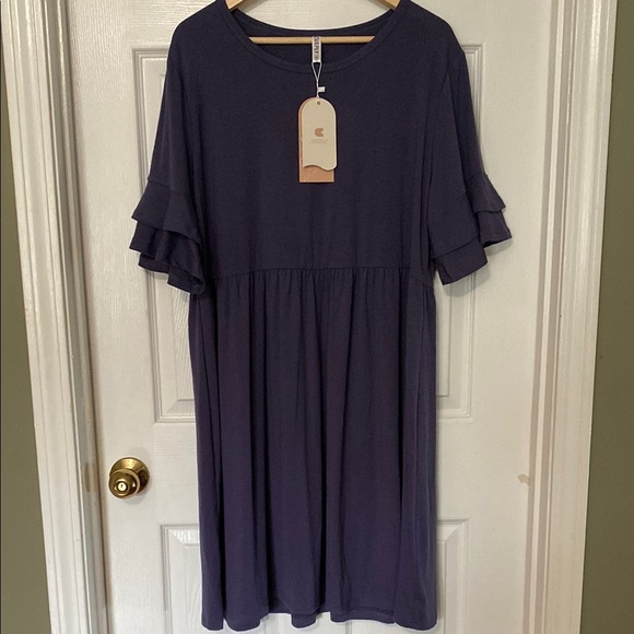 Dresses & Skirts - Women's Plus Blue Ruffle Sleeve Dress